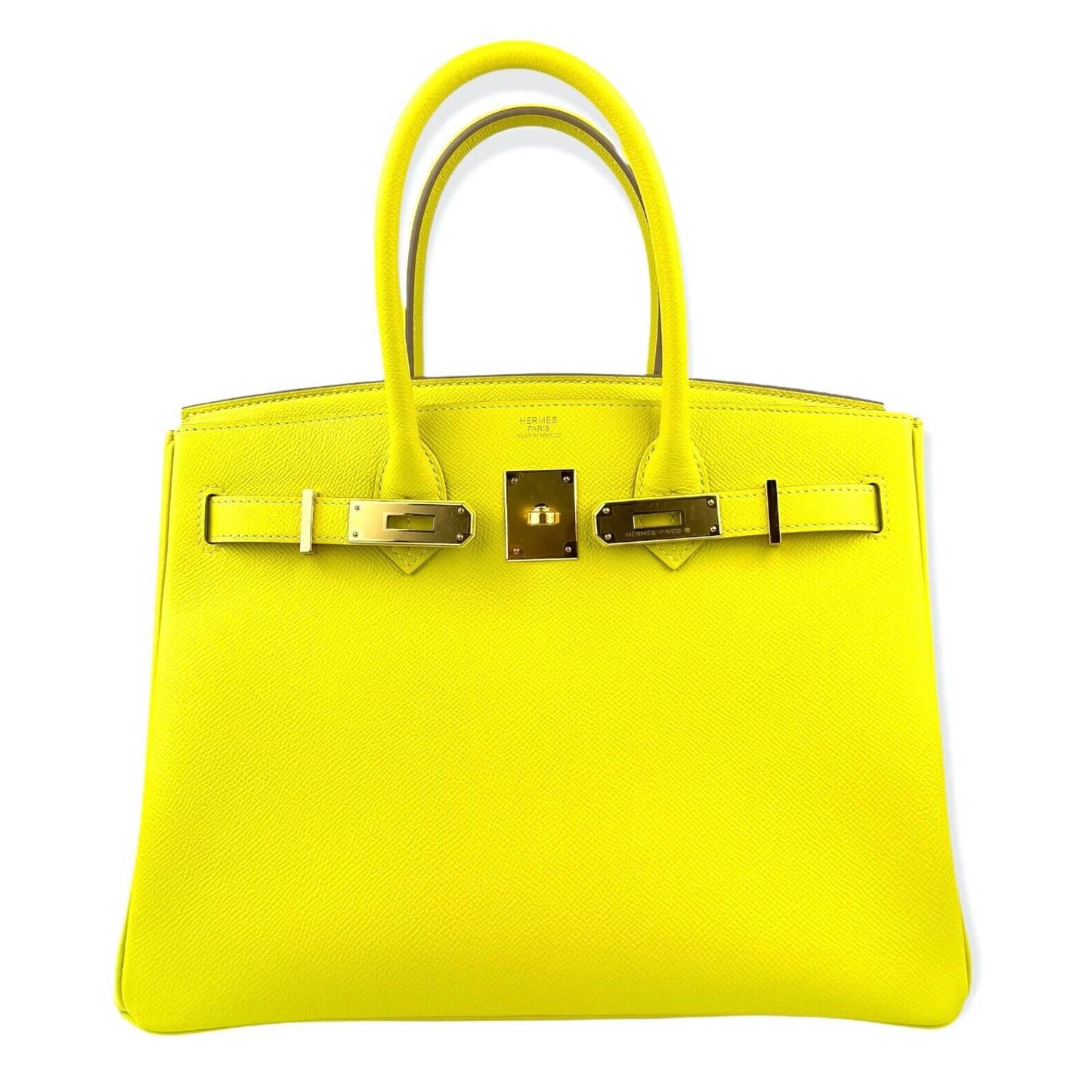 Hermes Birkin 30 Lime Yellow Epsom Leather Gold Hardware Bag Handbag