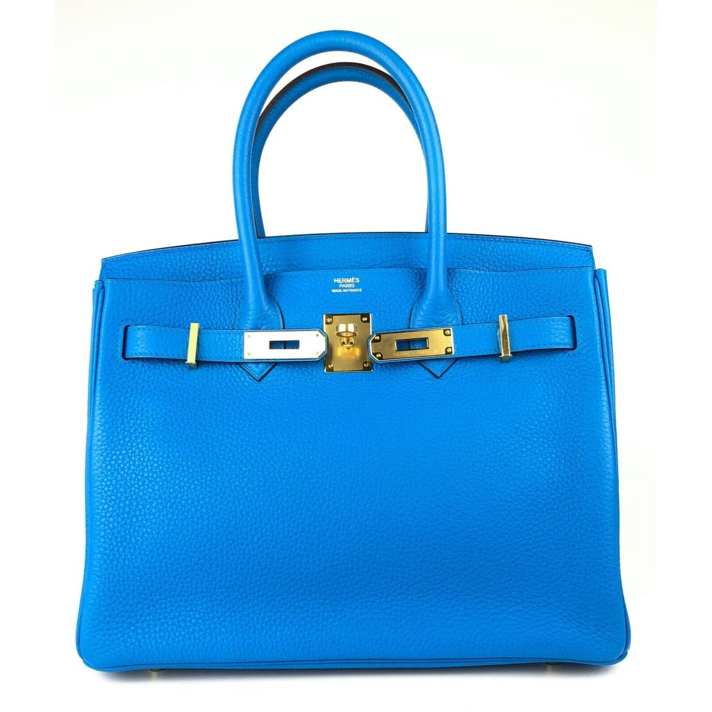 Hermes Birkin 30 Blue Zanzibar Togo Leather Bag Gold Hardware