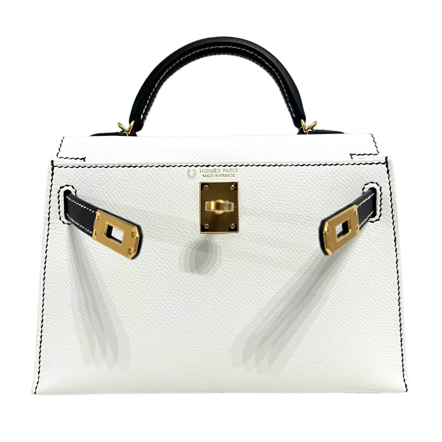 Hermes Kelly Mini 20 Special Order "Panda" Black White Epsom Leather Gold Hardware