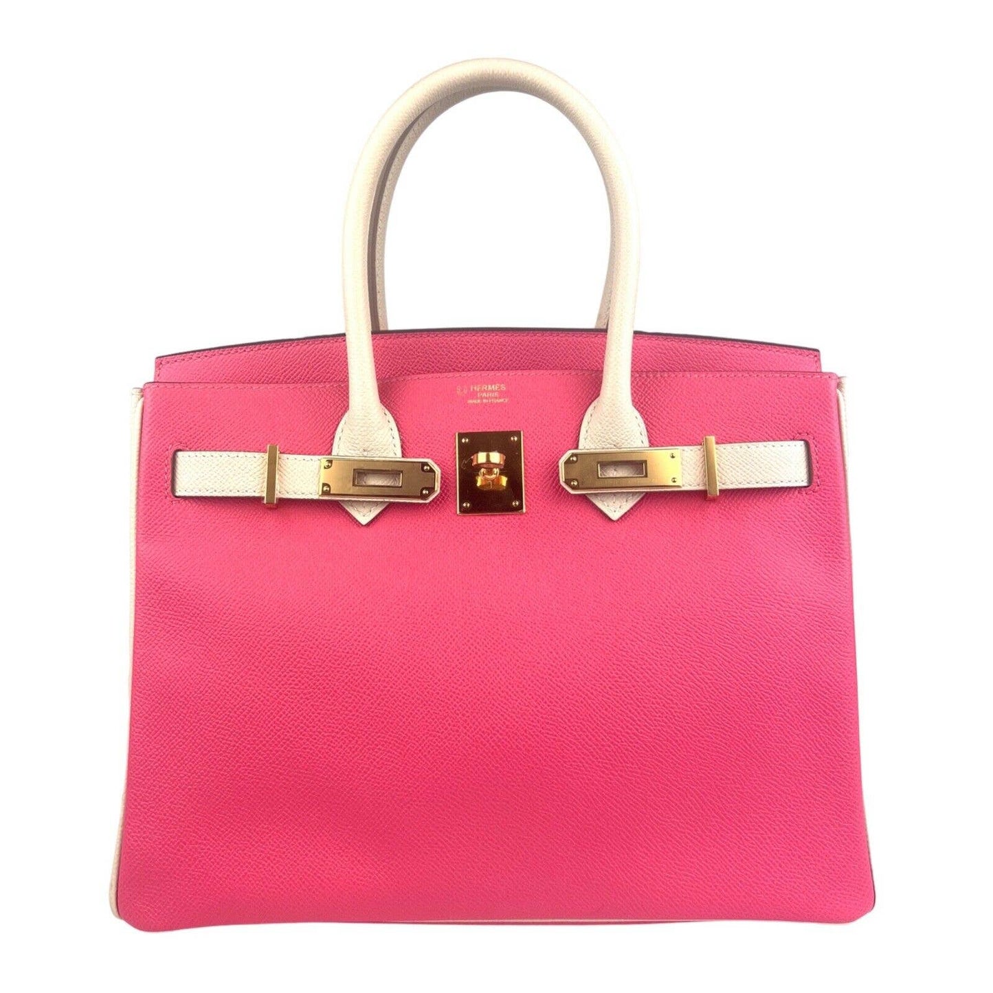 Hermes Birkin 30 Special Order Pink Rose Azalee Craie Beige White Gold Hardware
