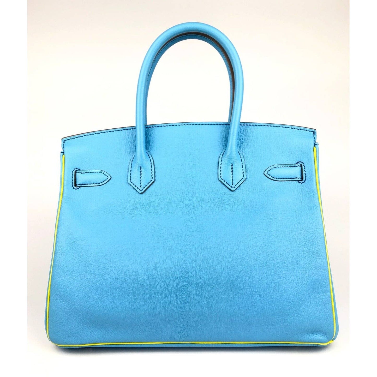 Hermes Birkin 30 Special Order Blue Ciel Lime Yellow Chèvre Palladium Hardware