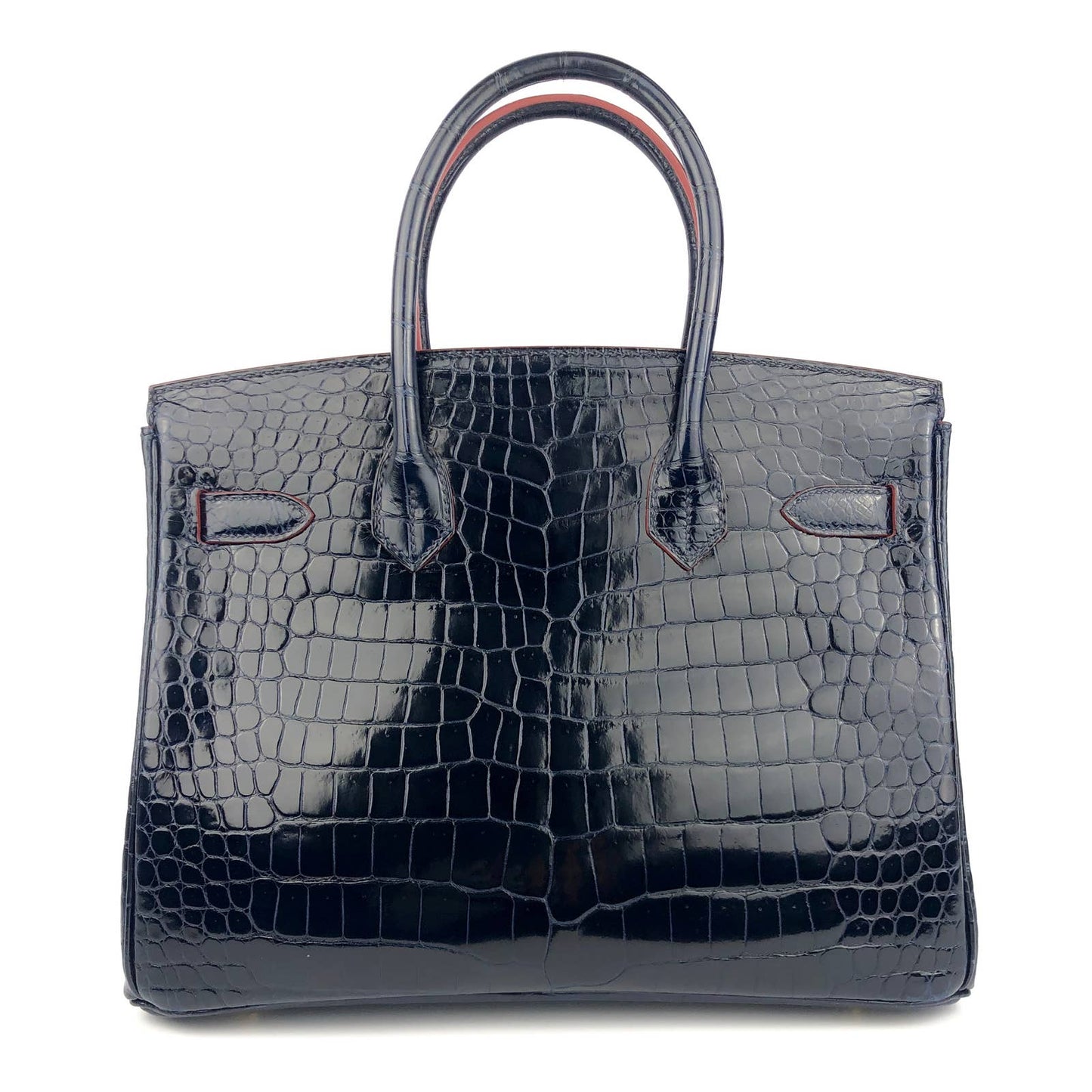 Hermes Birkin 30 Blue Marine Rouge H Contour Porosus Crocodile Gold Hardware