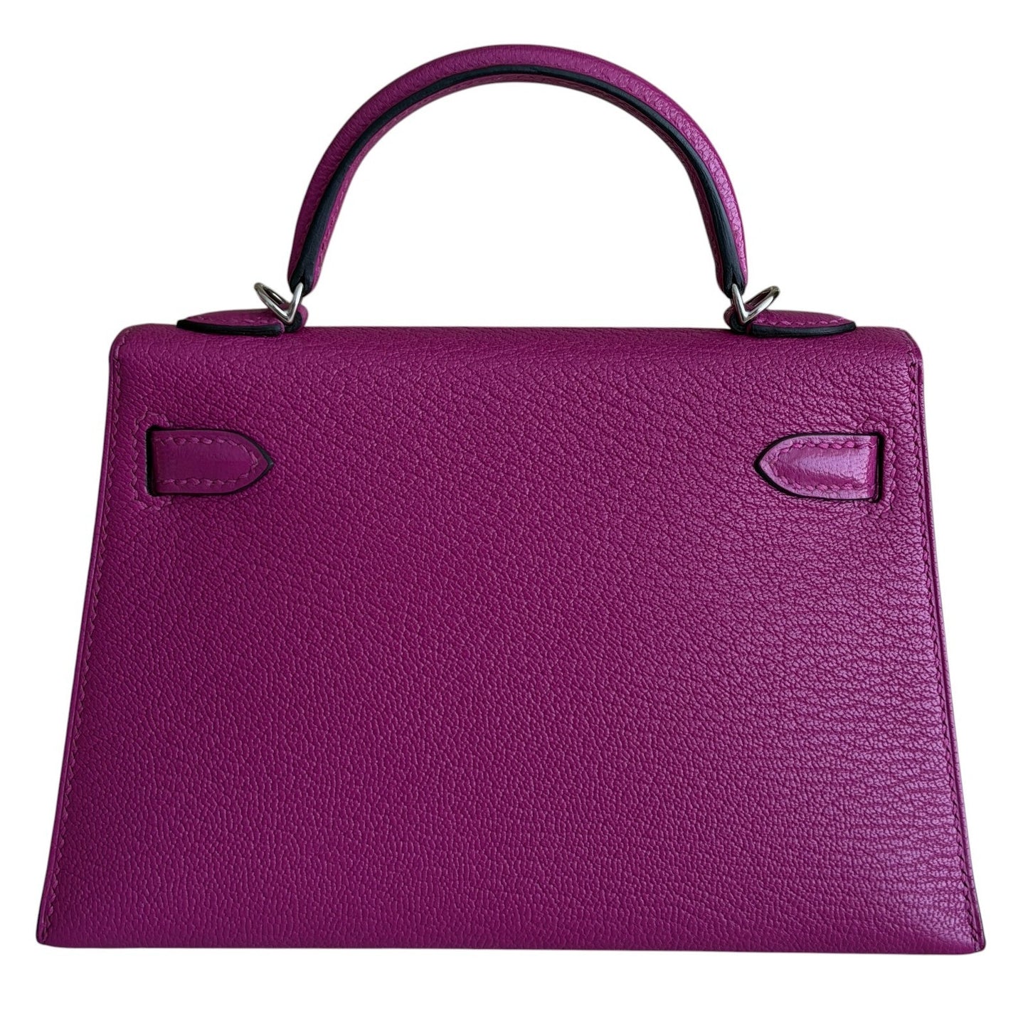 Hermes Kelly Mini 20 Rose Pourpre Pink Purple Chevre Leather Palladium Hardware