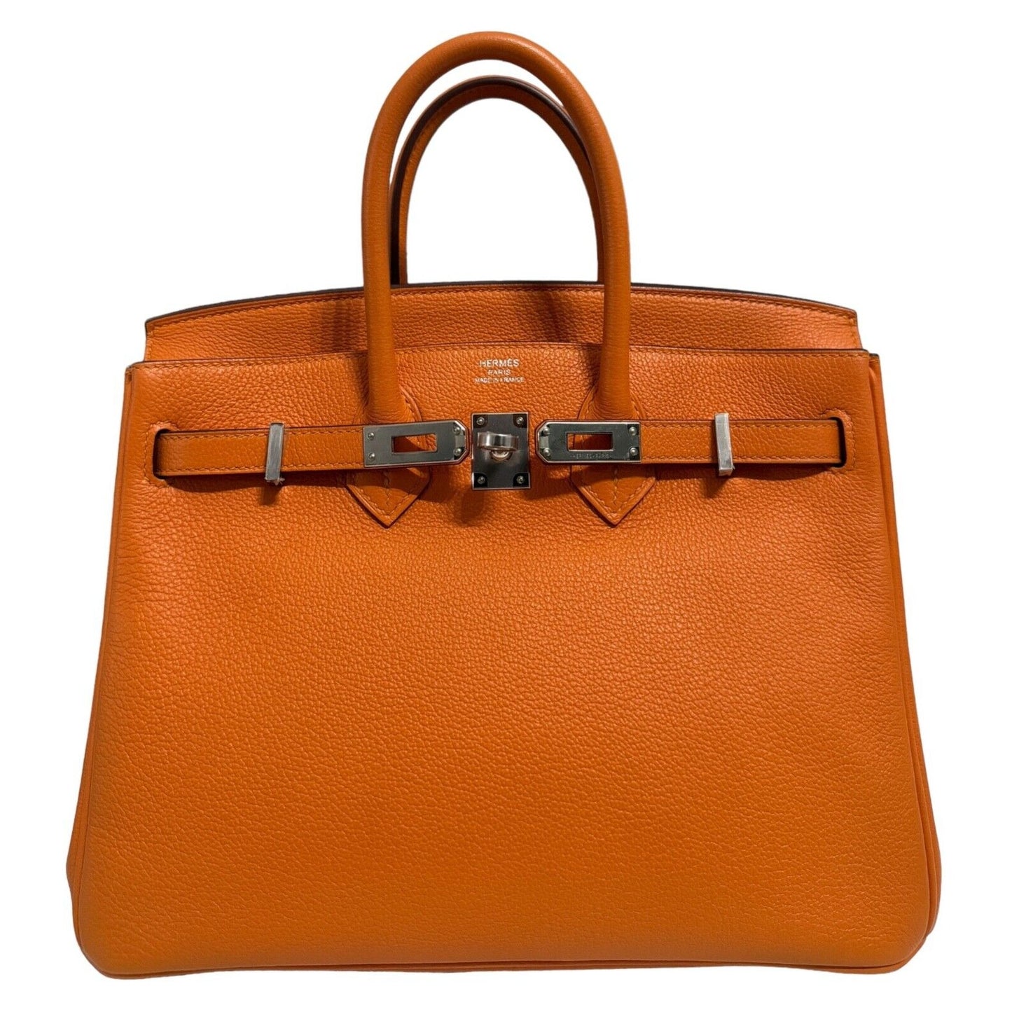 Hermes Birkin 25 Orange Leather Palladium Hardware Handbag