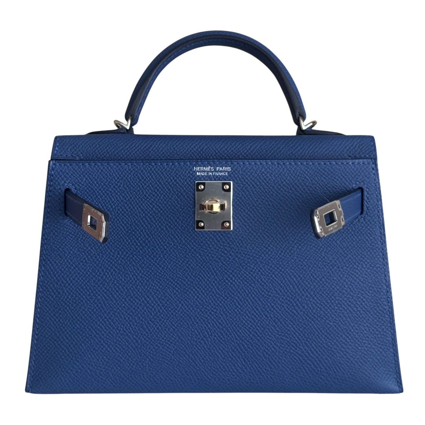 Hermes Kelly Mini 20 Blue Tie Epsom Leather Electrum Gold Palladium Hardware NEW
