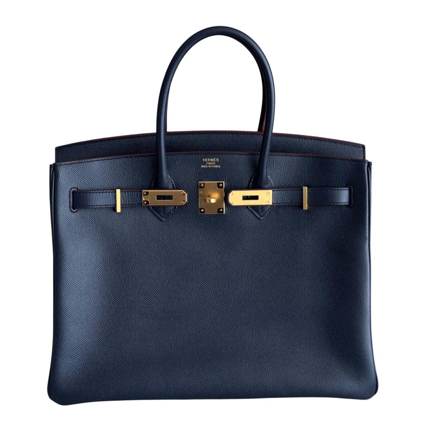 Hermes Birkin 35 Blue Indigo Rouge H Contour Epsom Leather Gold Hardware RARE