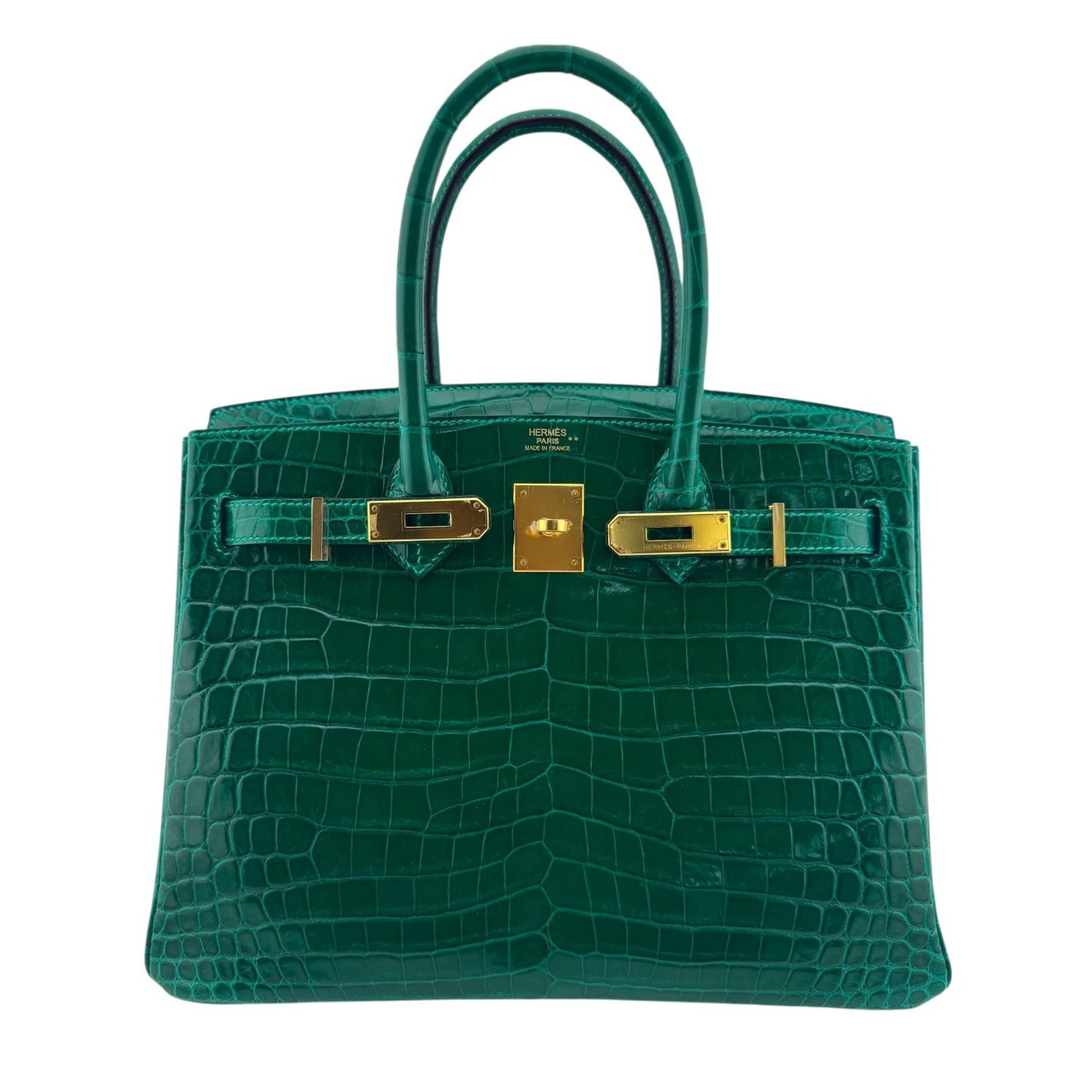 Hermes Birkin 30 Emerald Green Niloticus Crocodile Leather Gold Hardware Rare