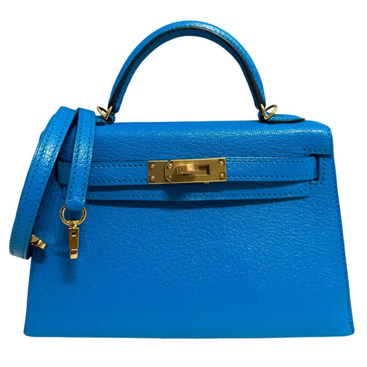 Hermes Kelly Mini 20 Blue Frida Chèvre Leather Gold Hardware RARE