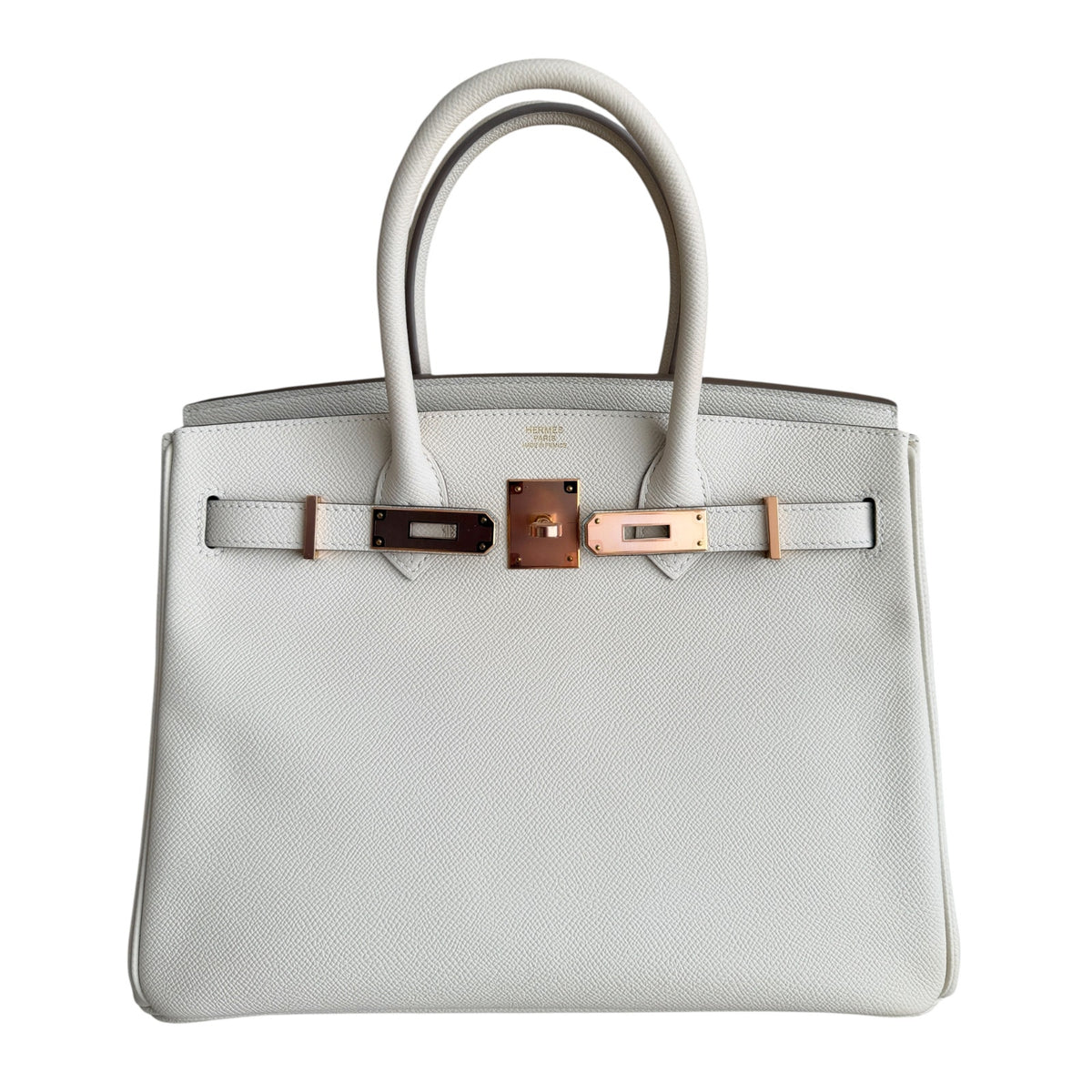 Hermes Birkin 30 Craie White Epsom Leather Rose Gold Hardware Handbag Rare