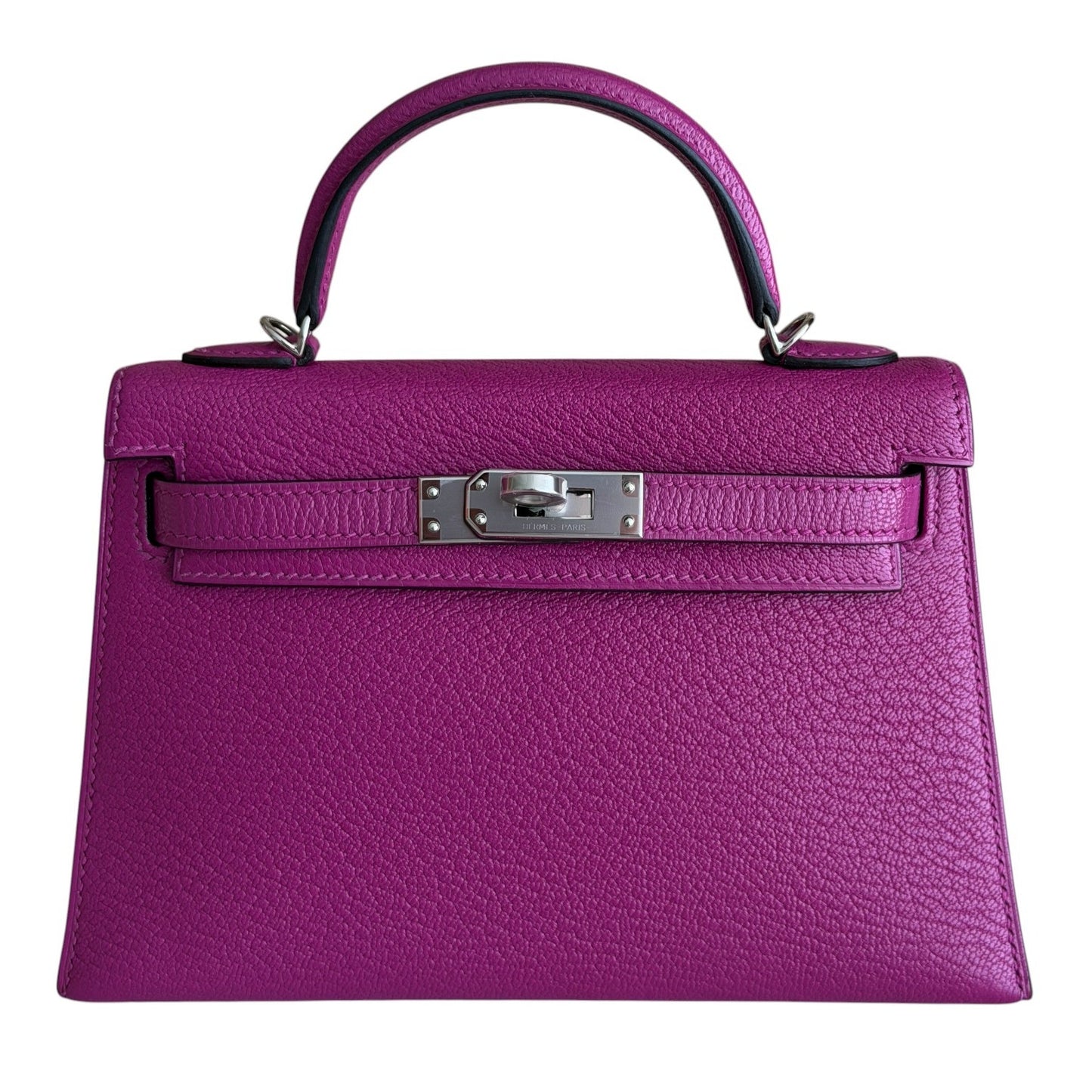 Hermes Kelly Mini 20 Rose Pourpre Pink Purple Chevre Leather Palladium Hardware