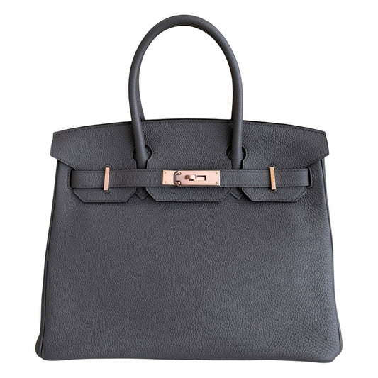 Hermes Birkin 30 Gris Eteain Gray Togo Leather Rose Gold Hardware Handbag RARE