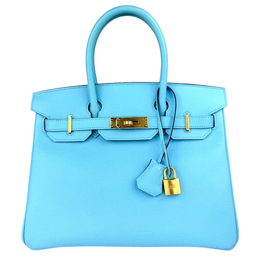 Hermes Birkin 30 Blue Celeste Bleu Epsom Leather Gold Hardware