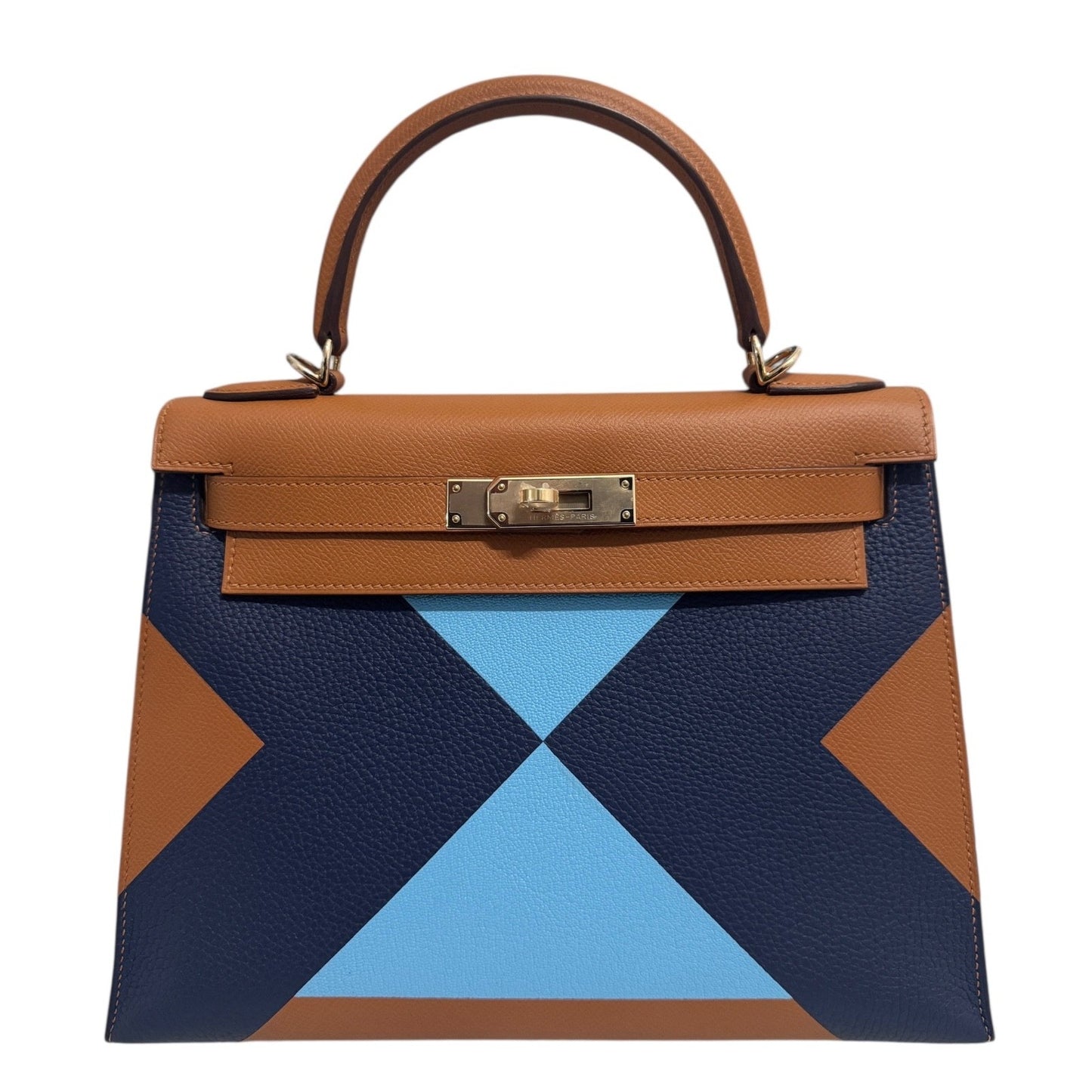 Hermes Kelly 28 Sellier Limited Kellygraphie Gold, Blue Celeste, Indigo Epsom