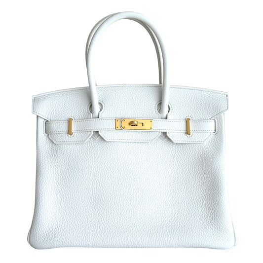 Hermes Birkin 30 White Blanc Togo Leather Gold Hardware Handbag
