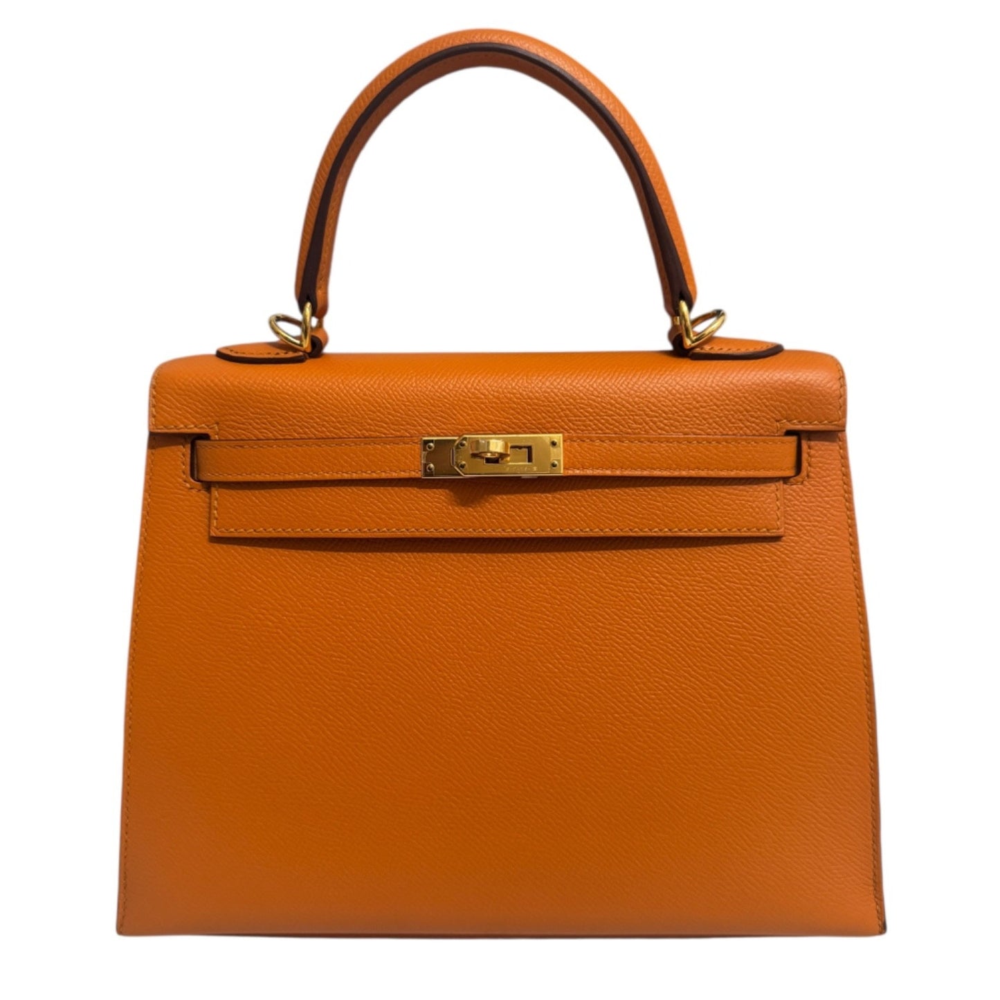 Hermes Kelly 25 Sellier Apricot Orange Epsom Leather Gold Hardware