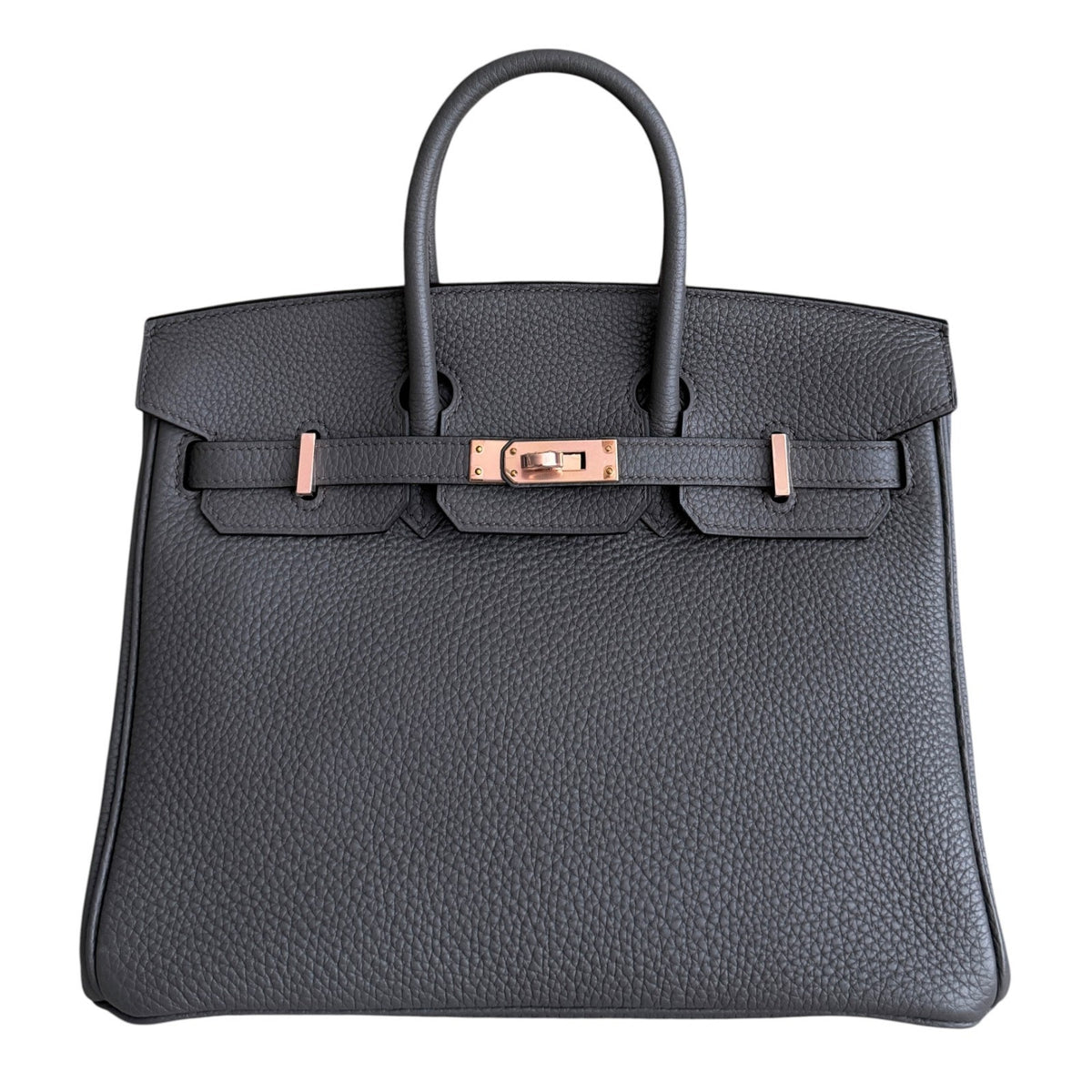 Hermes Birkin 25 Etain Gris Gray Togo Leather Rose Gold Hardware RARE