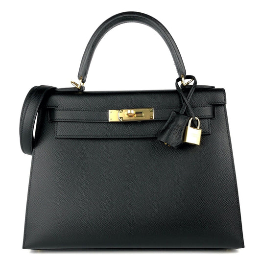 Hermes Kelly 28 Sellier Black Noir Epsom Leather Gold Hardware