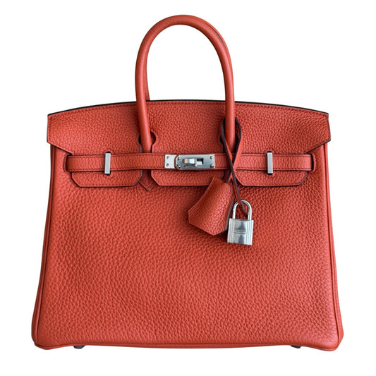 Hermes Birkin 25 Verso Feu Orange Cuivre Togo Leather Palladium Hardware RARE