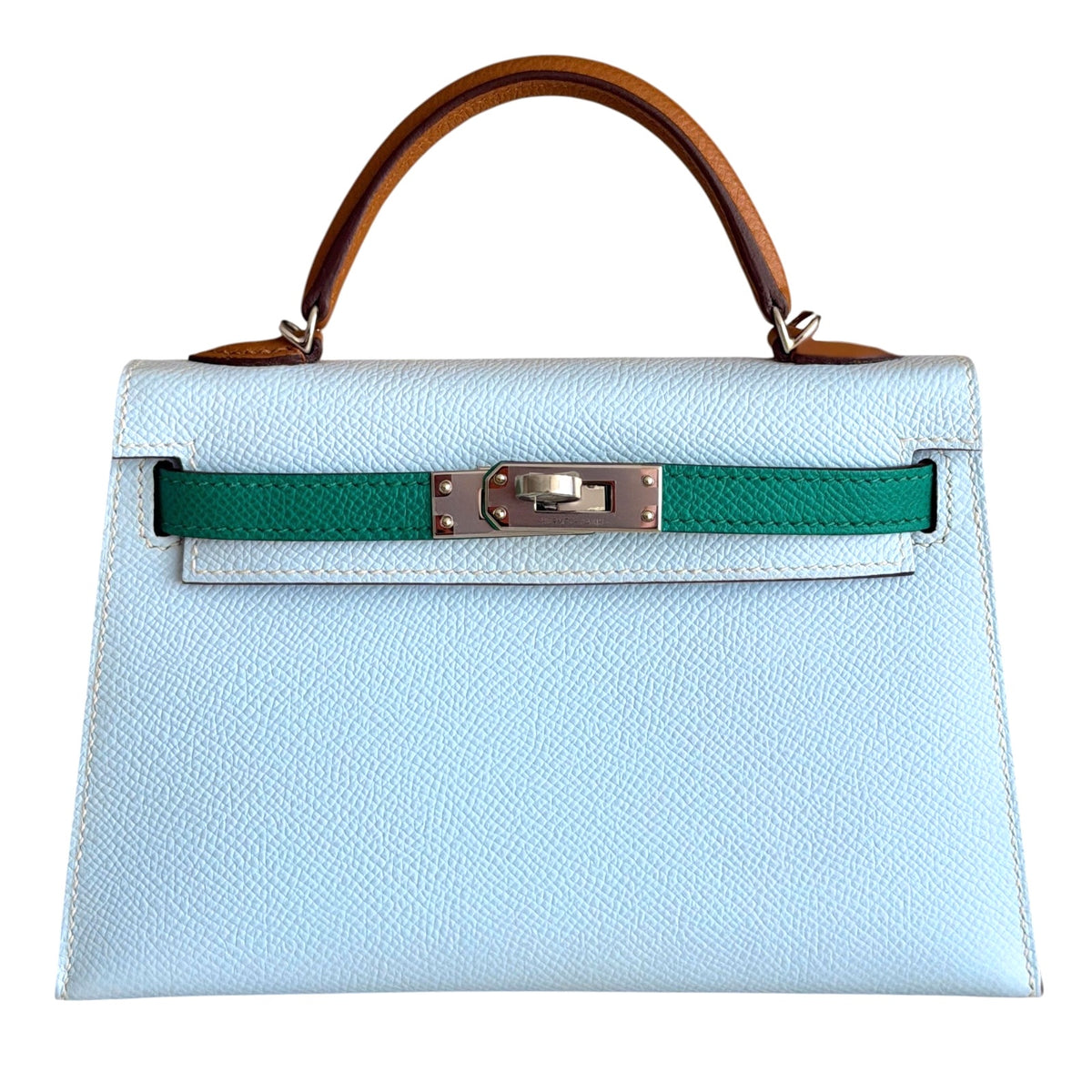 Hermes Mini Kelly Tri Color Blue Brume, Vert Jade, Gold Epsom Palladium Hardware