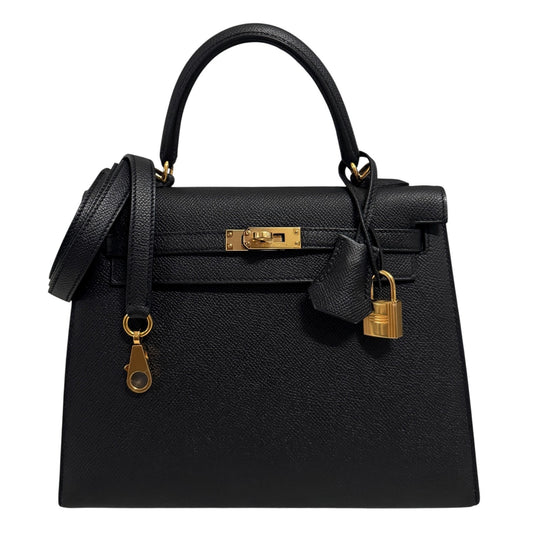 Hermes Kelly 25 Sellier Black Noir Epsom Leather Gold Hardware