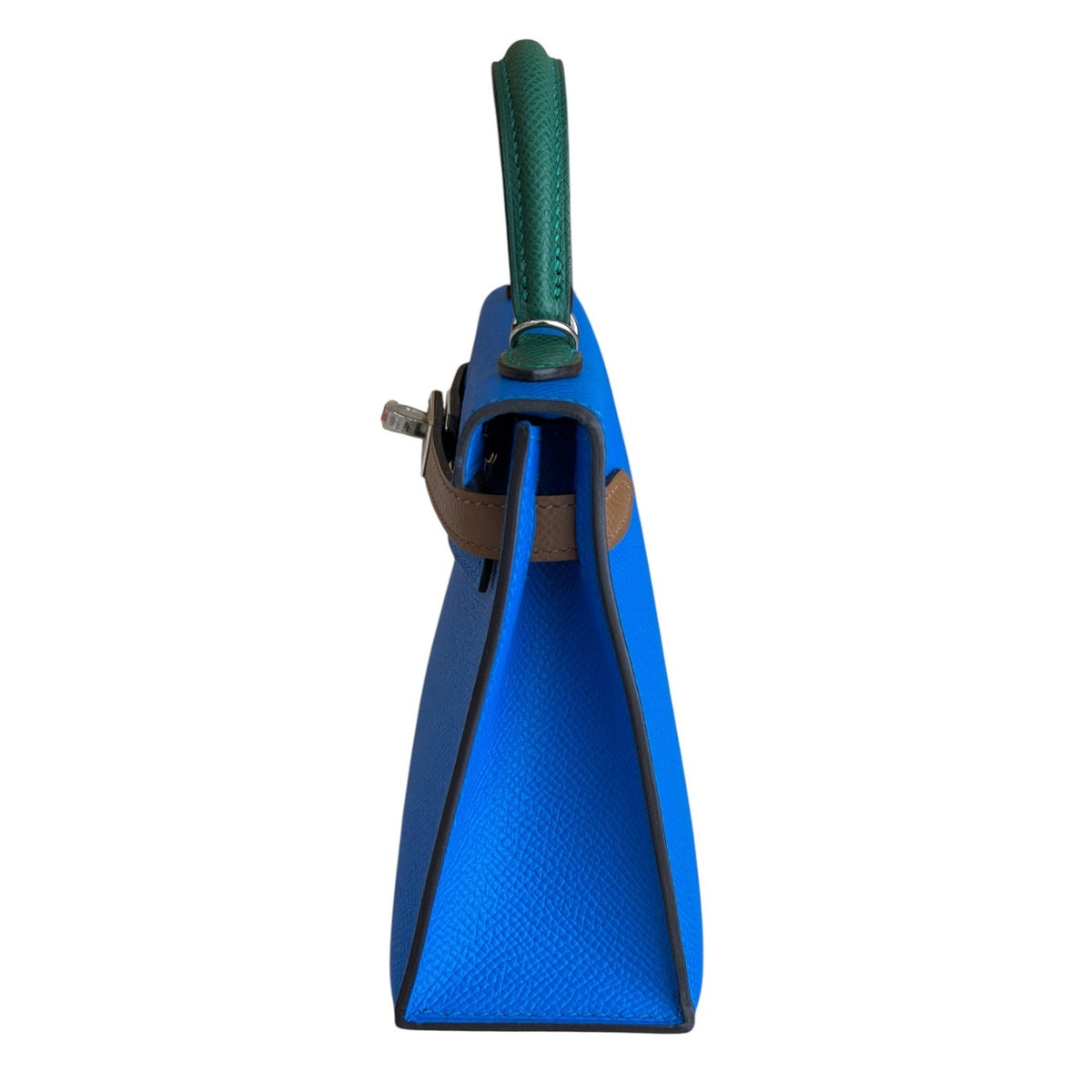 Hermes Mini Kelly Tri Color Blue Hydra, Vert Moyen, Alezan Epsom Palladium