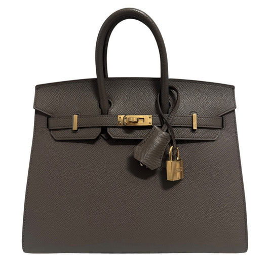 Hermes Birkin 25 Sellier Etain Gray Epsom Leather Gold Hardware