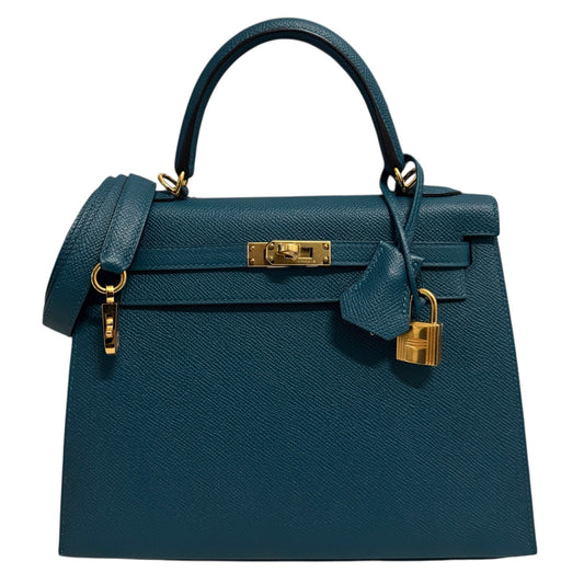 Hermes Kelly 25 Sellier Vert Bosphere Green Blue Epsom Leather Gold Hardware
