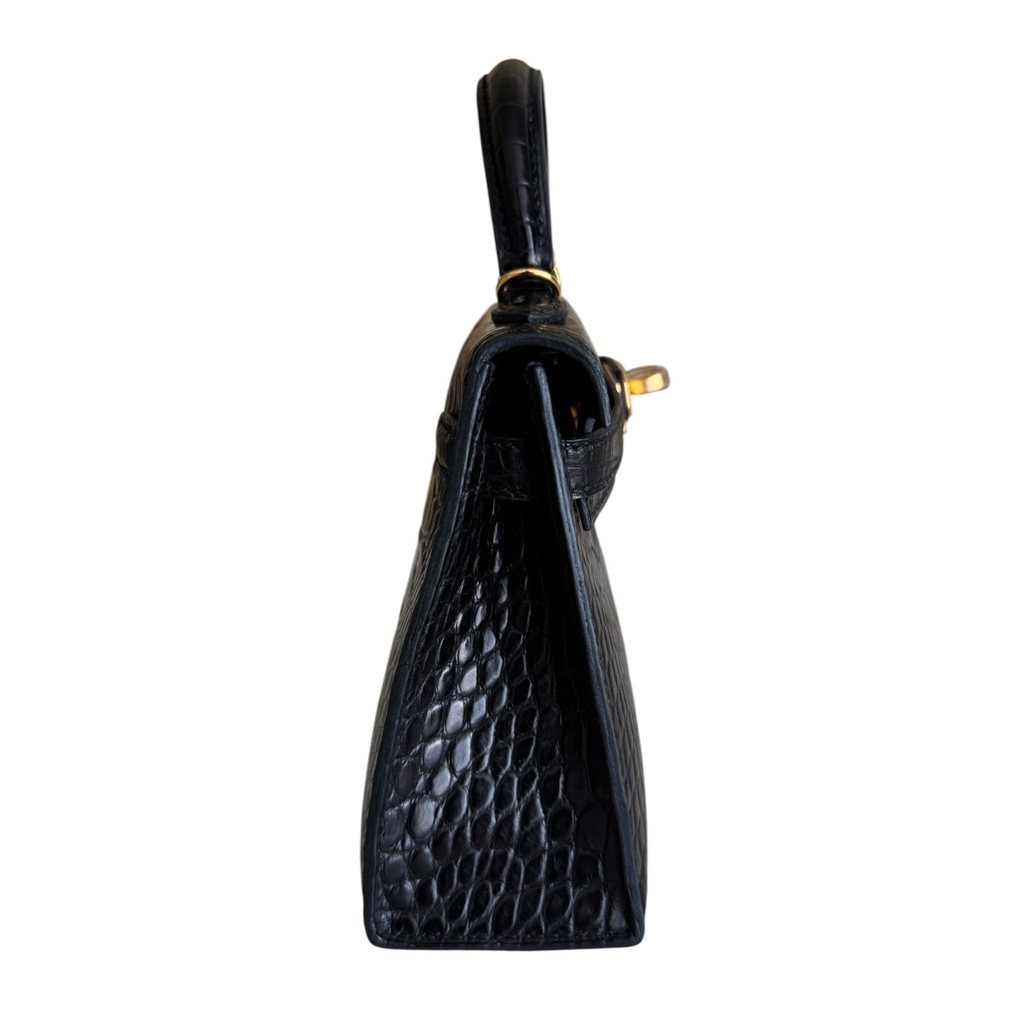 Hermes Kelly Mini 20 Matte Alligator Leather Black Noir Gold Hardware