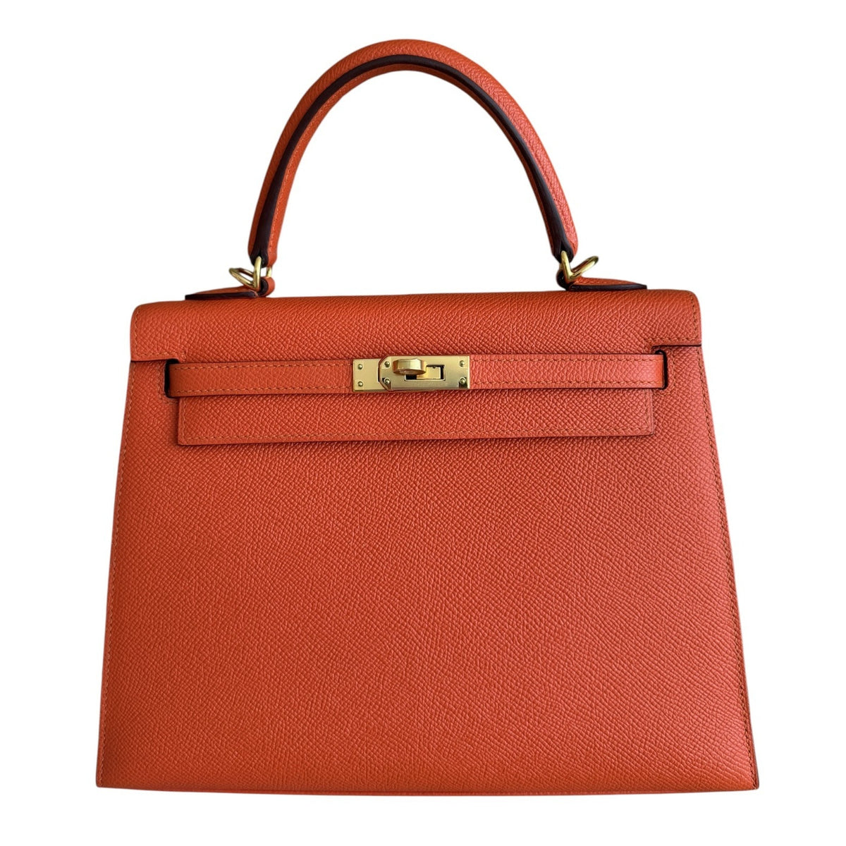 Hermes Kelly 25 Sellier Feu Orange Epsom Gold Hardware RARE