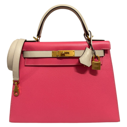 Hermes Kelly 28 Sellier Special Order Pink Rose Azalee Craie White Brushed Gold Hardware