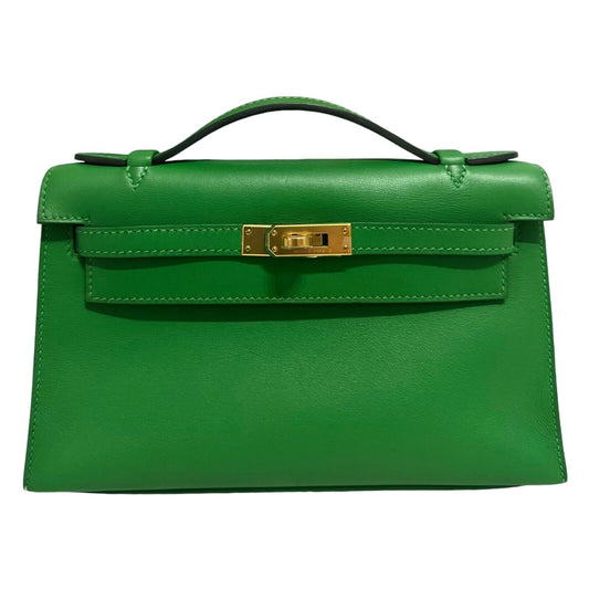 Hermès Pochette Kelly Mini Swift Bamboo Bambou Green Leather Gold Hardware