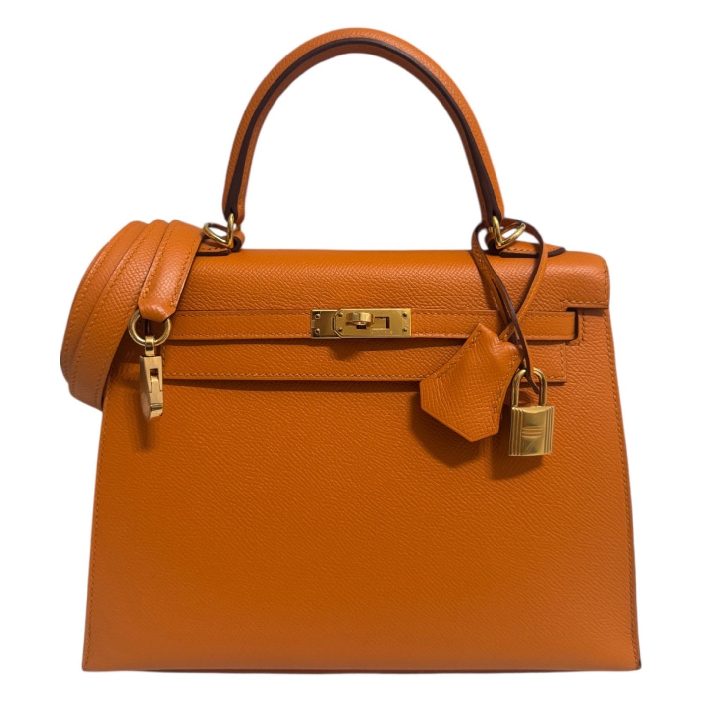Hermes Kelly 25 Sellier Apricot Orange Epsom Leather Gold Hardware