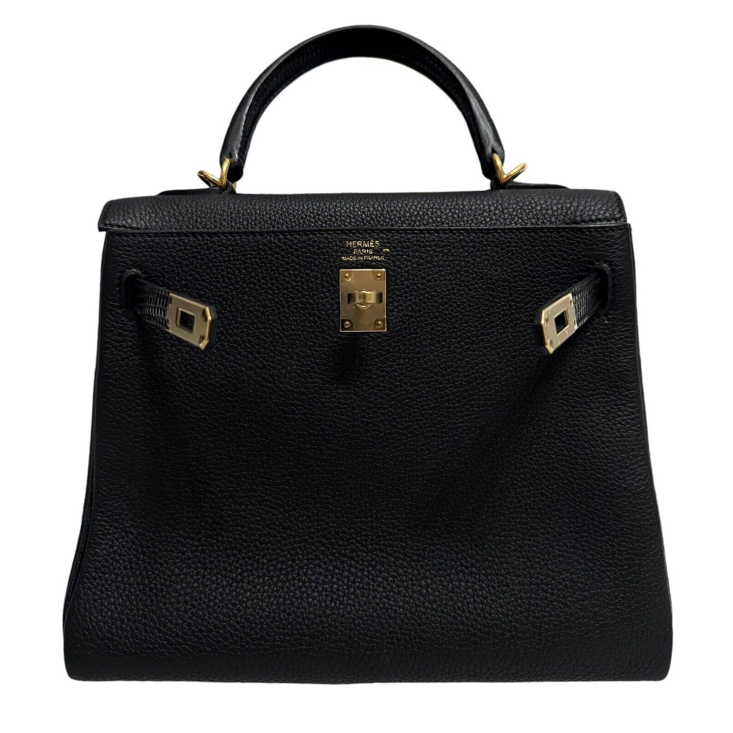 Hermes Kelly 25 Lizard Touch Black Noir Togo Leather Permabrass Hardware 2023