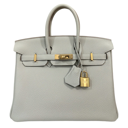 Hermes Birkin 25 Gris Perle Pearl Gray Togo Leather Gold Hardware Handbag