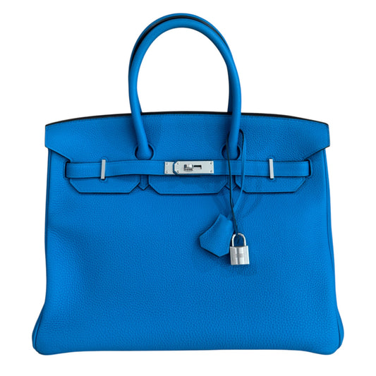 Hermes Birkin 35 Verso Blue Zanzibar Malachite Togo Leather Palladium Hardware