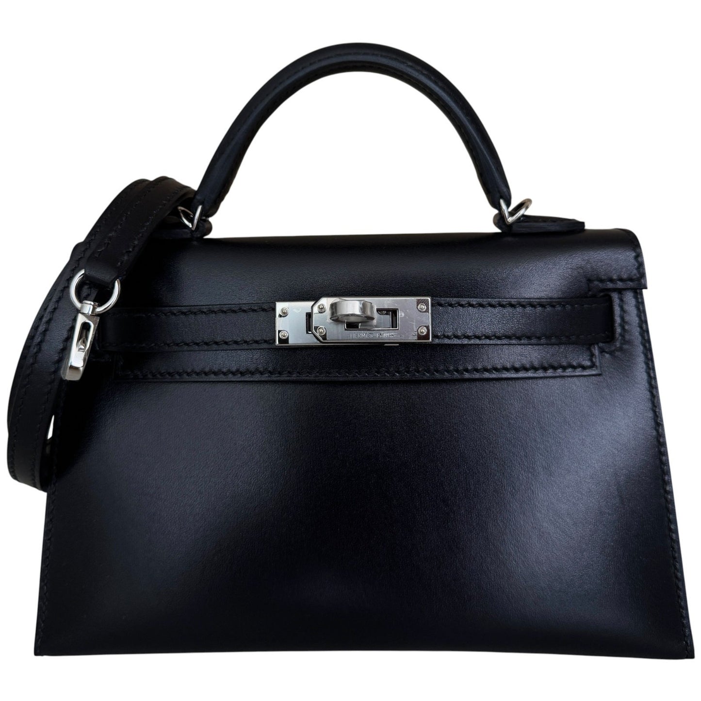 Hermes Kelly Mini 20 Black Noir Box Leather Palladium Hardware RARE