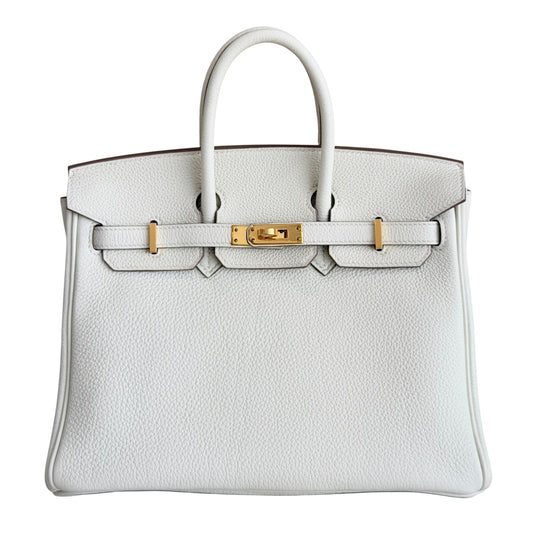 Hermes Birkin 25 Mushroom White Gray Togo Leather Gold Hardware