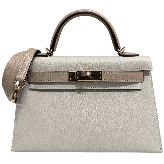 Hermes Kelly Mini 20 Special Order Gris Perle Tourterelle Chèvre Permabrass HWR