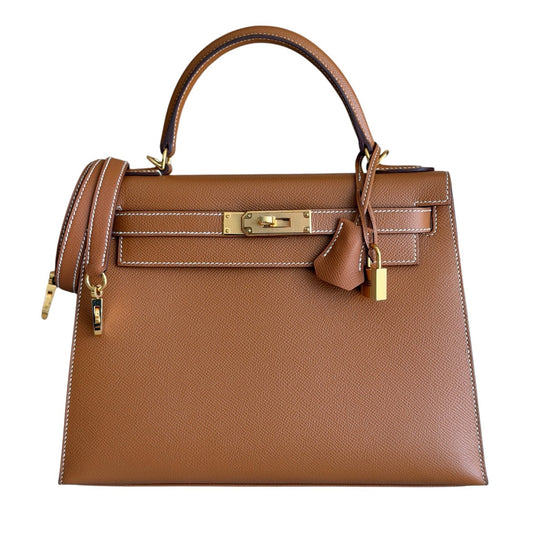 Hermes Kelly 28 Sellier Gold Tan Epsom Leather Gold Hardware RARE