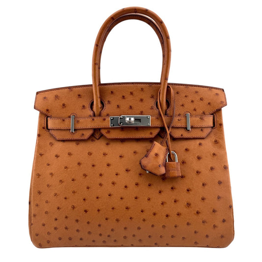 Hermes Birkin 30 Gold Camel Tan Ostrich Leather Palladium Hardware RARE