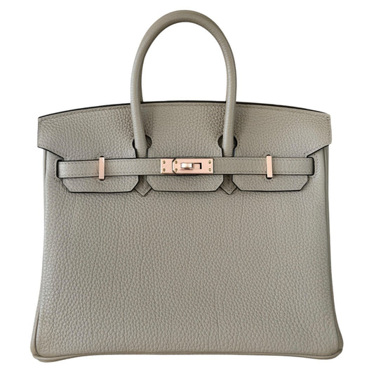 Hermes Birkin 25 Gris Tourterelle Gray Togo Leather Rose Gold Hardware