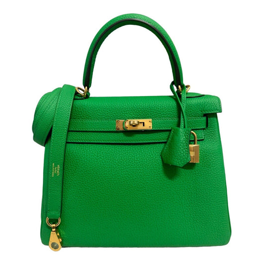 HERMES KELLY 25 BAMBOO GREEN TOGO LEATHER GOLD HARDWARE 2020 RARE