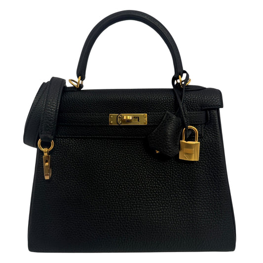 Hermes Kelly 25 Black Noir Togo Leather Gold Hardware RARE