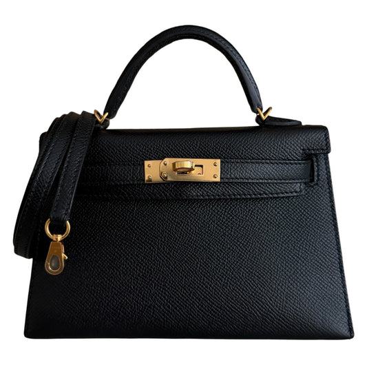 Hermes Kelly Mini 20 Black Noir Epsom Leather Gold Hardware