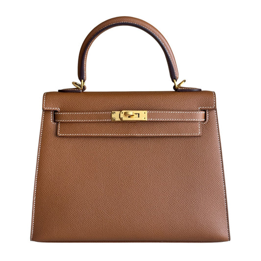 Hermes Kelly 25 Sellier Gold Tan Epsom Leather Gold Hardware