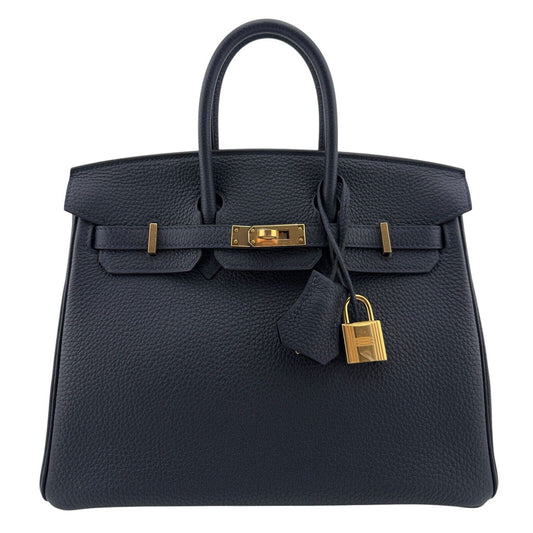 Hermes Birkin 25 Bleu Suit Dark Blue Togo Leather Gold Hardware Handbag