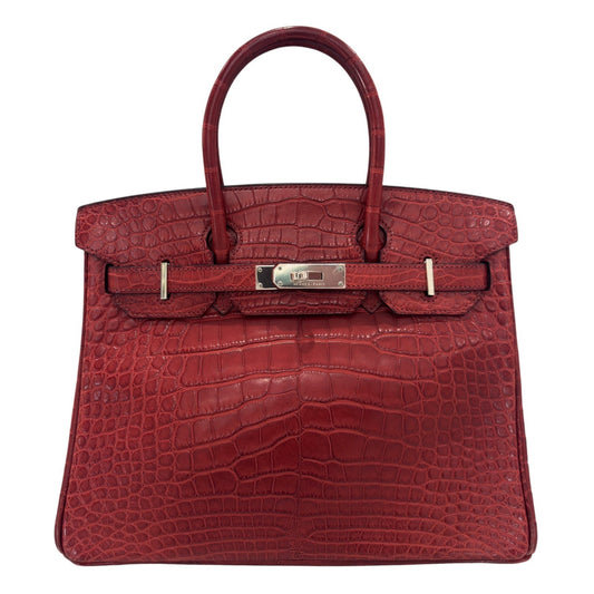 Hermes Birkin 30 Rouge H Red Matte Alligator Leather Palladium Hardware