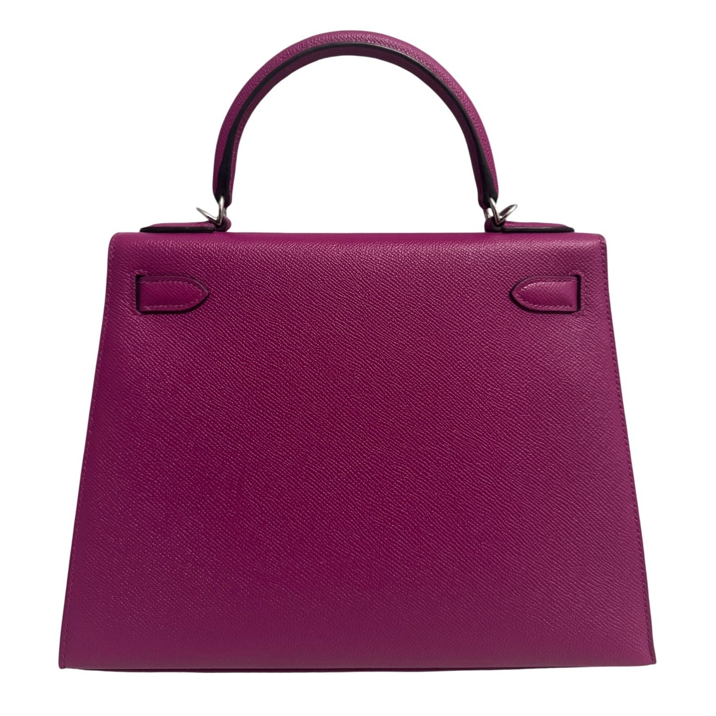 Hermes Kelly 28 Sellier Rose Pourpre Pink Purple Epsom Leather Palladium