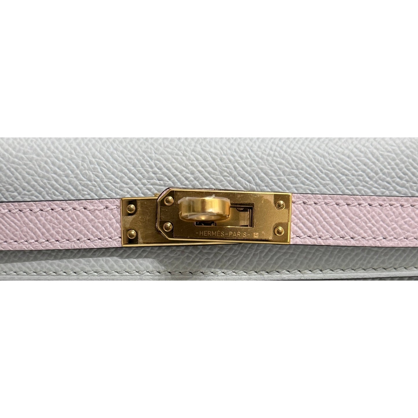 Hermes Mini Kelly Tri Color Gris Platine Mauve Pale and Vert Moyen Epsom Gold Hardware