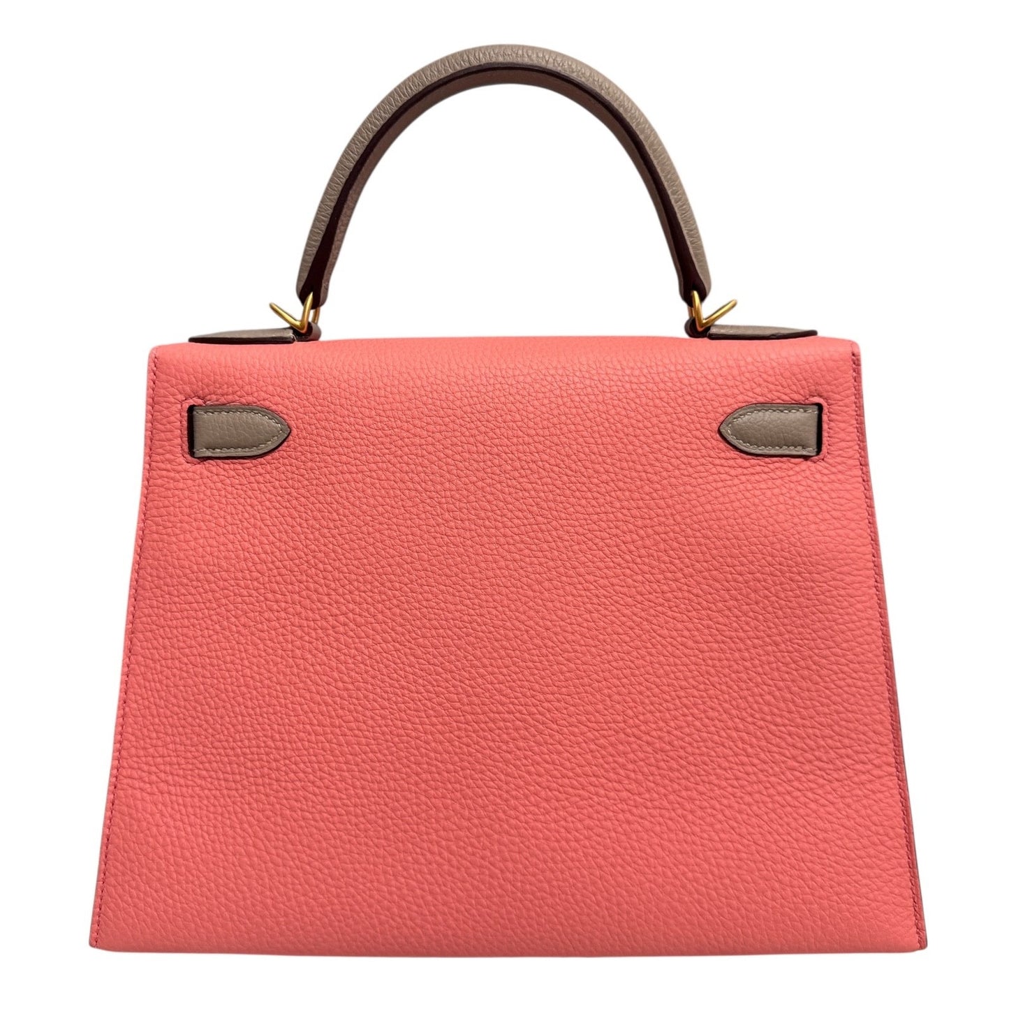 Hermes Kelly 28 Sellier Special Order Pink Rose Lipstick Gris Tourterelle Togo Leather Brushed Gold Hardware